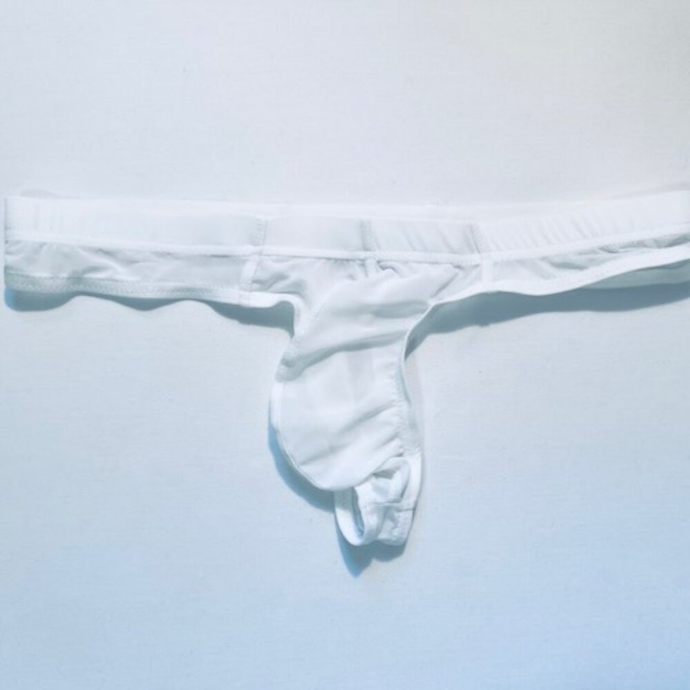 JOCKMAIL   Waist 28-31"s Nylon Blend Semi Sheer T-Back Thong - White - PouchJOC - Picture 4 of 11